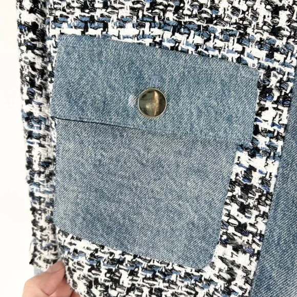 Alice + Olivia Avis Combo Patch Pocket Jacket in Blue Eyes Multi - Picture 4 of 11